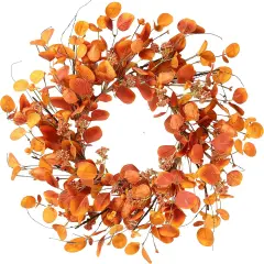 Eucalyptus Berries Orange Leaves Gooseberries - Fall Wreath