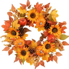 Sunflowers Pumpkins Pinecones and Berries Fall Wreath