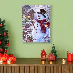Northlight LED Lighted Snowman with Lantern Christmas Wall Art - 15.75" x 11.75" Blue
