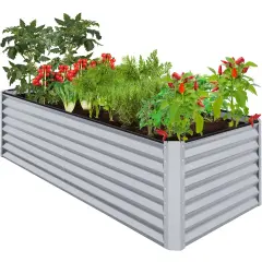 Best Choice Products 8x4x2ft Outdoor Metal Raised Garden Bed, Planter Box for Vegetables, Flowers, Herbs Moonlight Gray