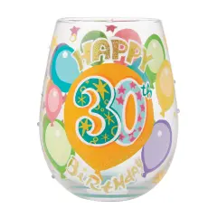 Enesco Lolita Happy 30th Stemless Hand Painted Wine Glass