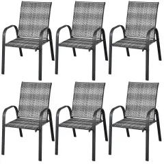 Costway Set of 6 Patio Rattan Dining Chairs Stackable Armrest Garden Mix Gray\Mix Brown