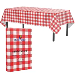 Exquisite Vinyl Tablecloth &ndash; 54" x 70" &ndash; Pack of 1 &ndash; Rectangular Plastic Table Cover with Flannel Backing &ndash; Reusable & Waterproof Tablecloth for Events and Parties Red Gingham