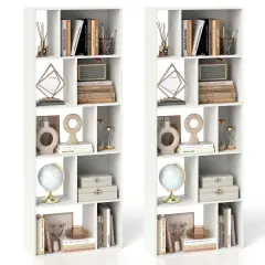 Costway 1/2 PCS 63" Tall Floor Standing Open Bookshelf with 10 Cubbies 5 Back Anti-falling Panels