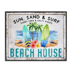 Stupell Industries Vintage Sun Sand & Surf Framed Giclee Wall Art Design by Creatif Belle