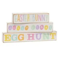 Set of 3 Easter Bunny Wooden Block Stackers with Pastel Colors for Easter Decor