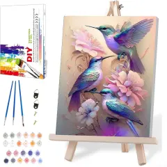 Paint by Numbers Kit for Adults Framed,Hummingbird Paint by Number for Adults Beginner,Adults' Paint-by-Number Kits on Canvas with Wooden Easel for Home Wall Decor 12X16 Inch