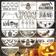 16 Pcs Halloween Stencils for Painting on Wood Reusable (16 Half Halloween)