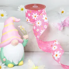 Northlight Pink and White Floral Spring Easter Wired Craft Ribbon 2.5" x 10 Yards