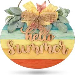 Summer Wooden Hanging Sign Welcome Sign Front Door Rustic Gradient Color Wood Sign Door Hanger Holiday Farmhouse Home Office Shop Window