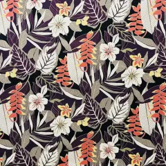 1 Yard Tropical Garden Cotton Fabric for Upholstery and Home Decor 56-58 inches Wide Eggplant/Black