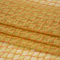 1 Yard Chartreuse Confetti Pink Corded Lace Fabric Diamond Lattice Eyelash Edge Sheer 50 Inch Width