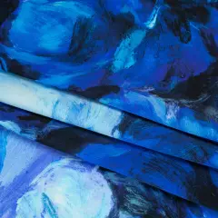 1 Yard Painted Rose Silk Charmeuse Print Made Sky Blue, Phthalo & Navy 53 Inches Width