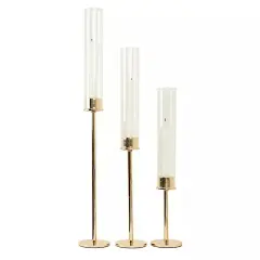 3 Metal 16" 20" 24" Hurricane Taper Candle Holders Clear Cylinder Glass Party