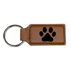 Keychain - Rectangle - Dog Paw - Leather Rawhide/Black