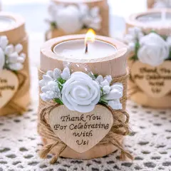 50pc Wooden Tealight Candle Holders &ndash; Wedding & Shower Favors, DIY Guest Gifts