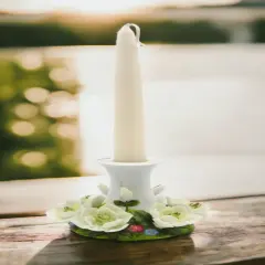 Ceramic 7/8" Tapper Candle Holder with Magnolia Flowers, Home D&eacute;cor, Gift for Her, Mom, Kitchen D&eacute;cor, Wedding D&eacute;cor, Vintage Decor