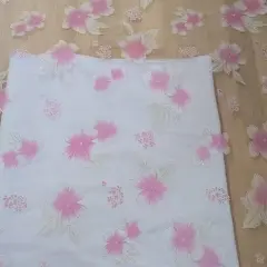 1 Yard White Organza Fabric with Pink Flowers Metallic Gold Sheer Polyester 58/59 inches wide