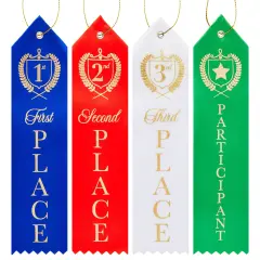Award Ribbons, 1st, 2nd, 3rd Place, and Participant (2 x 8 In, 4 Colors, 100 Pack) Multicolor