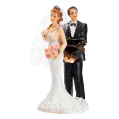 Funny Wedding Cake Topper, Bride Tied Up Groom Couple Figurine Decorations (2.6 x 4.6 x 2.3 In) Multicolor
