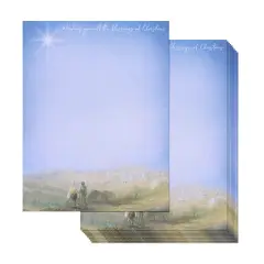Paper Junkie 96 Sheets Nativity Scene Christmas Stationary Paper for Writing Christmas Letters, Decorative Printer Paper, Printer Friendly Paper for Festive Gifting Season and Holidays (8.5 x 11 In) Blue