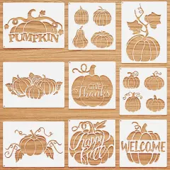 9 Pieces Fall Pumpkin Stencil for Painting Reusable