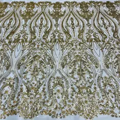 1 Yard Beaded Lace Fabric on 100% Polyester Net Mesh, Embroidered Lace Fabric, 54" Wide, Elegant Textile for Dressmaking & Crafts Gold