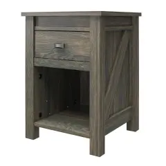 Farmhouse Bedroom Nightstand with Drawer and Open Shelf Rustic Grey