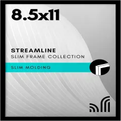 8.5x11 Picture Frame with Shatter-Resistant Glass - Streamline Collection - Thin Border Picture Frame for Tabletop and Wall Display - Hanging Hardware and Easel Stand Included - Black