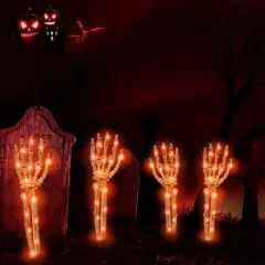 Halloween Decorations Outdoor, Solar 4 Pack Light Up Skeleton Arm Decorations
