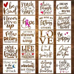 20 Piece Inspiration Word Stencil Set - Stencils for Painting on Wood, 6 Inch