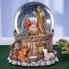 Collections Etc Hand Painted Nativity Scene Tabletop Snow Globe