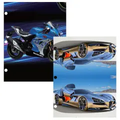 Cars & Motorcycles Paper Binder Folders, 2 Pockets &ndash; 48 Ct