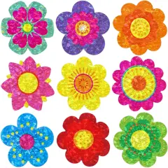 500Pcs Glitter Flower Stickers for Kids Spring Summer Foil Shiny Floral Label Roll Sticker for Envelopes Cards Party Supply Decoration Teacher Reward