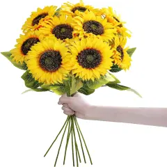 9-Pack Summer Sunflower Stems &ndash; 19.7" Lifelike Yellow Silk Flowers with Long Stems for Vases & Floral Arrangements