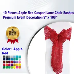 10 Pieces Apple Red Caspari Lace Chair Sashes Premium Event Decoration 9" x 108"