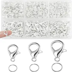 900PCS Lobster Claw Clasps and Jump Rings Set - Silver