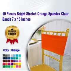 10 Pieces Bright Stretch Orange Spandex Chair Bands 7 x 13 Inches