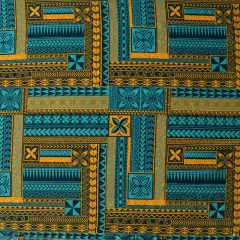 1 Yard Polynesian Geometric Symmetrical Peachskin Fabric For Elegant Apparel And Craft Projects 45 Inch Width Turquoise/Mustard
