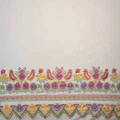 1 Yard Floral Bird Embroidered Polyester Fabric 56" Wide Decorative Fabric for Upholstery, Drapery & Accents White & Purple