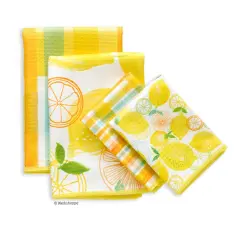Lemon Plaid All-Purpose Microfiber Towels, Set of 4
