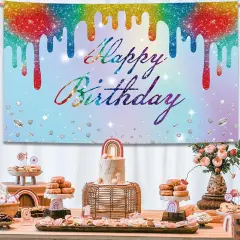 Happy Birthday Banner Backdrop Decorations with 70.8"X43.3", Happy Birthday Dripping Glitter Shinning Diamond Banner Sign Photography Background