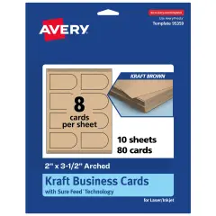Avery Printable Arched Business Cards, Sure Feed Technology, 2" x 3-1/2", Matte Kraft Brown Cardstock, Print-to-The-Edge, Laser/Inkjet Printable, 80 Total