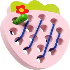 Wooden Lacing Toys for Toddlers, Baby Toys Strawberry Threading Toys Learning Fine Motor Skills,Montessori Sensory Educational Toys Wooden Block Puzzle Travel Toys for 1 2 3 Years Old Baby Boys Girls