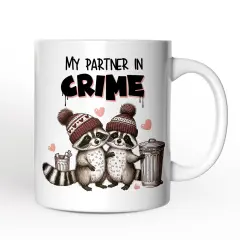 My Partner in Crime Love Racoons Mug For Couple, Funny Vintage Retro Gift