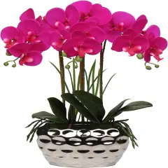 Artificial Flowers 18" Purple Phalaenopsis Orchid with Silver Ceramic Pots Real Touch Faux Orchid Plant for Home Office Bathroom Living Room Decoration