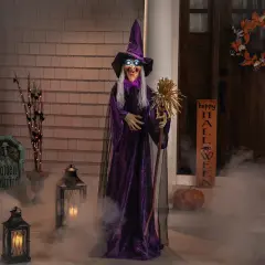 Northlight LED Lighted and Animated Witch Halloween Decoration - 5.5' Purple