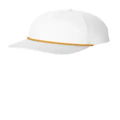 Port Authority&reg; Snapback Five Panel Rope Cap, High Profile Cotton Twill Hat with Adjustable Snapback White/ Athletic Gold