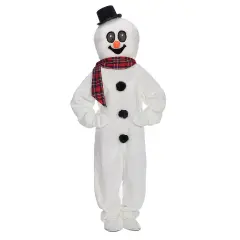 Snowman Suit with Mascot Head Plaid Scarf Mitts and Shoe Covers