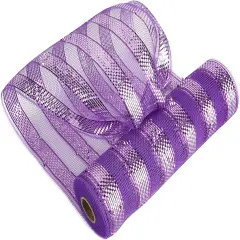 Purple Mesh Ribbon 10 Inch Deluxe Wide Foil Metallic Striped Deco Mesh Decorative Mesh Halloween Mesh Ribbon